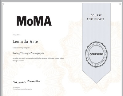 Certificate By MoMA Museum From Seeing Through Photographs